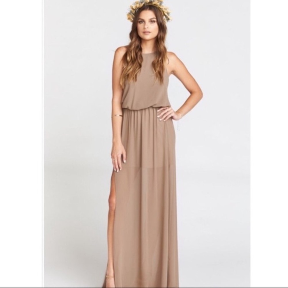 SALE!! Show Me Your MuMu Heather Halter Dress in Dune Chiffon